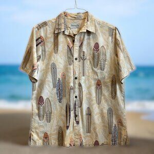 Bishop St. VTG Hawaiian Shirt Reverse Surfboard Print Men’s Cotton Beach Med